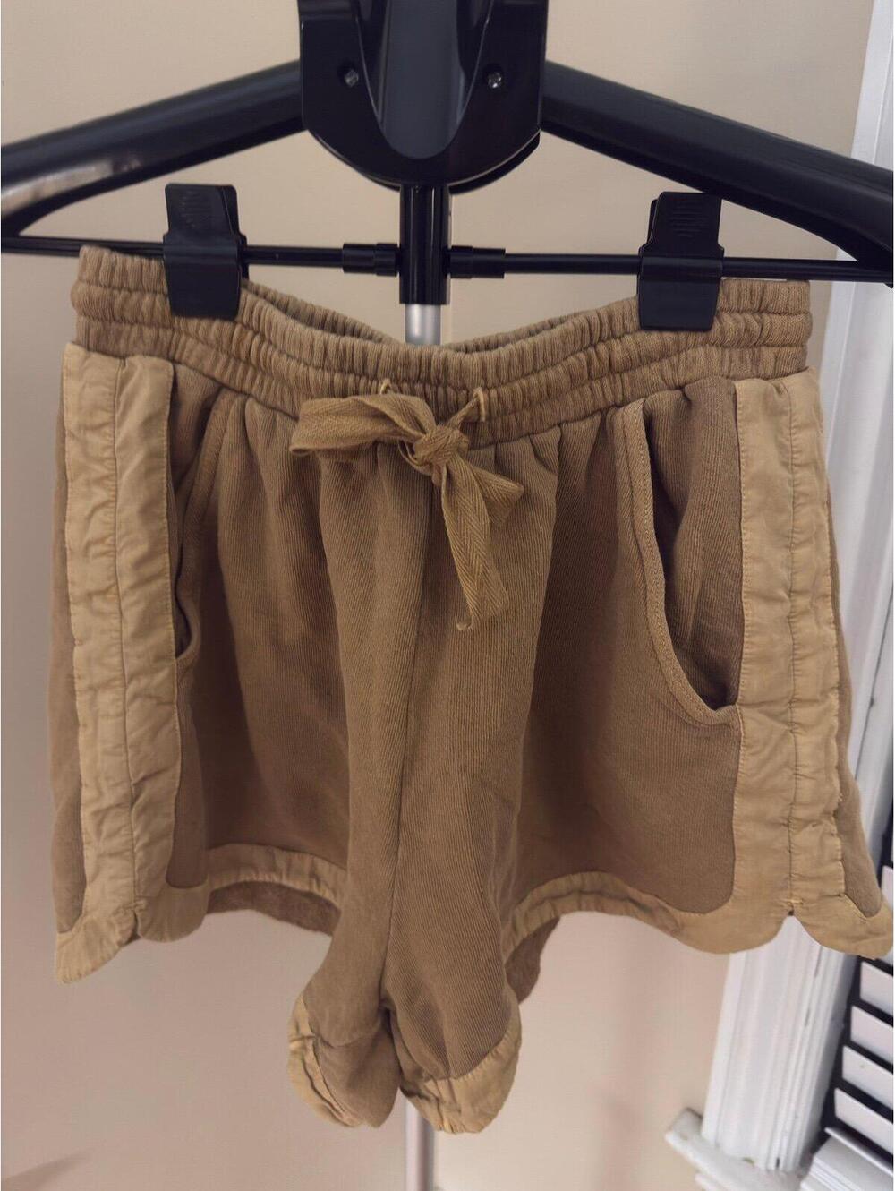 Unsubscribed Terry Cloth Lounge Shorts Satin Trim Tan Small NWT